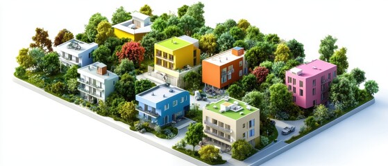 Futuristic Isometric Cityscape with Participatory Budgeting Initiatives for Urban Development