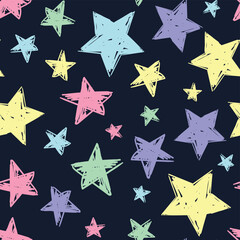 Seamless pattern with stars, hand drawn background, texture with decor elements vector
