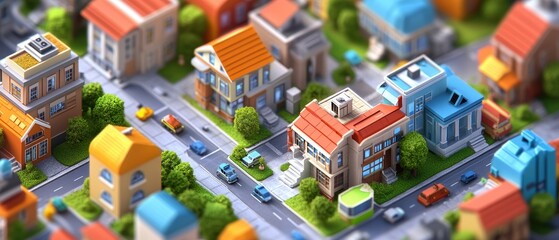 Architectural Heritage in Isometric Cityscape - Detailed View of Historic Buildings