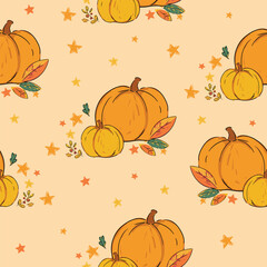 Seamless pattern with pumpkins vector illustration, hand drawn design