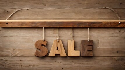 Wooden banner with the inscription sale