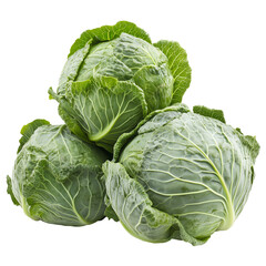 Fototapeta premium Pile of Fresh green cabbage vegetable isolated against transparent background. Food and plant concept