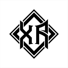 Fototapeta premium XA Letter logo with abstract shield shape with square black outline on white background design