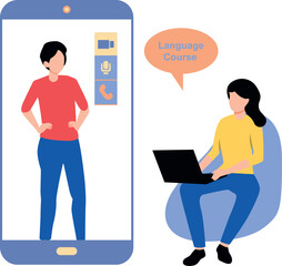 The girl is taking an online language course.