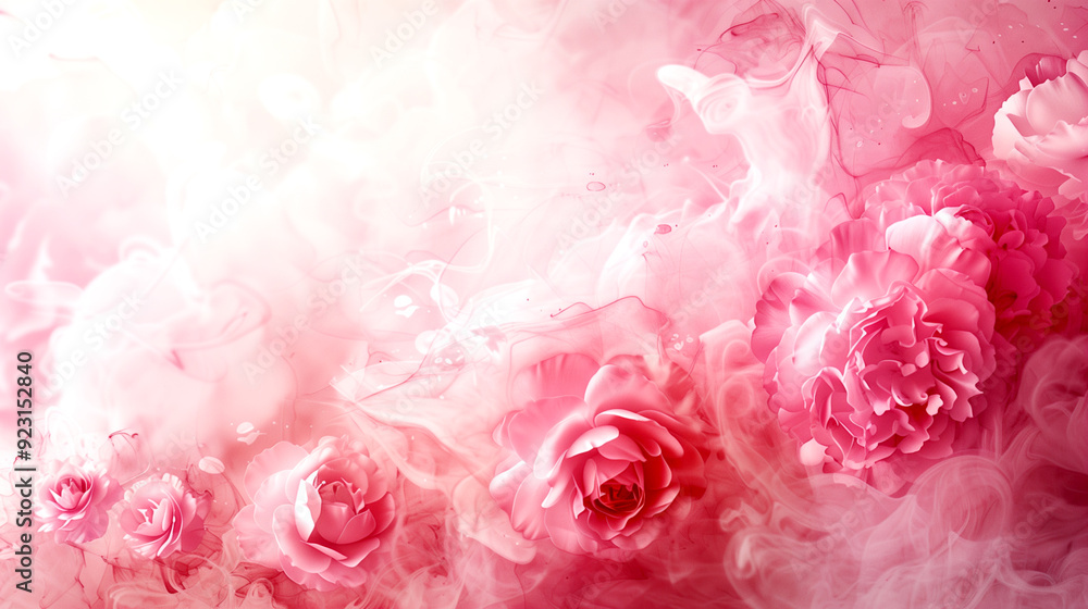 Canvas Prints A pink background with smoke and flowers. The background is very soft and the flowers are very delicate