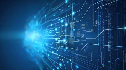 Abstract digital background with glowing circuit board design.