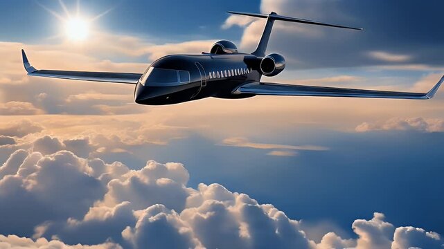 sky luxury class sun plane huge r white  flight horizontal private vip 3d jet black flying first design clouds photo rendering business blue generic concept trave
