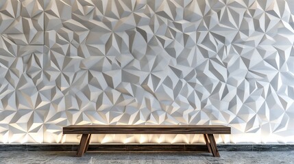 Enhance your office environment with a professional geometric wallpaper and a functional bench, optimizing workflow.