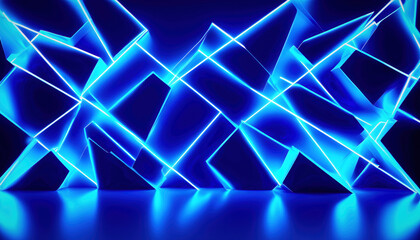 Abstract 3D composition with bright neon lines in blue and purple tones. AI, Generation, Illustration.