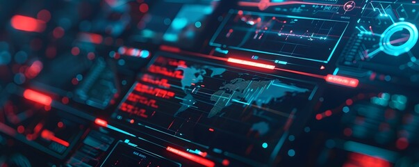 Obraz premium Abstract Digital Interface with World Map and Data Visualizations