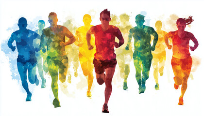 colorful background with people, fun run and marathon concept