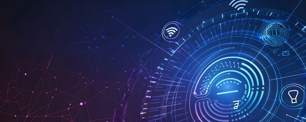 Obraz premium Abstract Digital Network With Glowing Lines and Icons