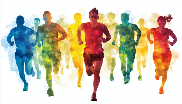 colorful background with people, fun run and marathon concept