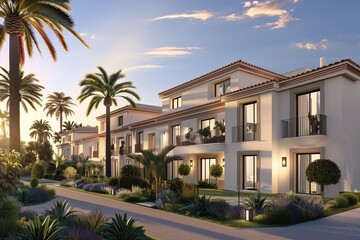 Obraz premium Exterior view of an expensive luxury Mediterranean villa with private swimming pool and terrace in modern design, Vacation home for big family.