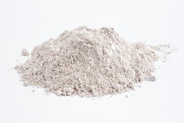 Heap of calcium carbonate powder on white background