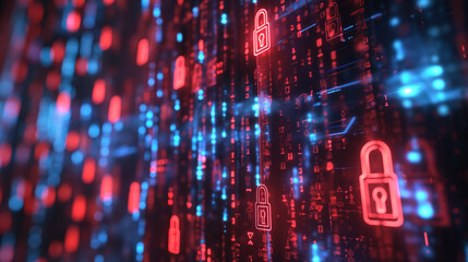 Obraz premium concept of financial data encryption with a visual of encrypted transaction codes, digital locks, and secure data streams