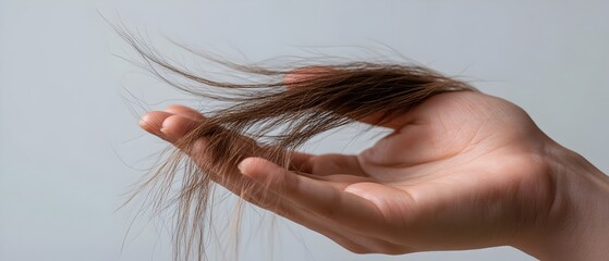 Close up shot of a person s hand gently holding strands of hair symbolizing the challenge and emotional experience of hair loss and shedding
