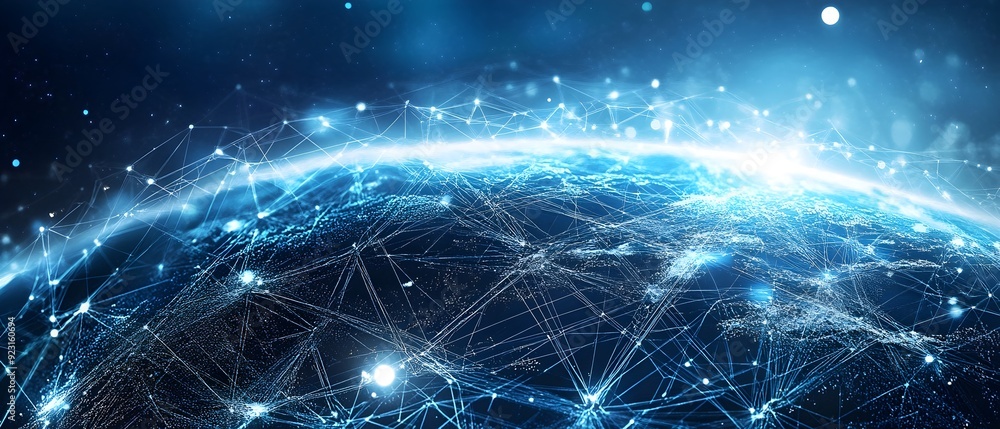 Poster cutting edge telecommunication network technology focusing on advanced data processing and connectiv