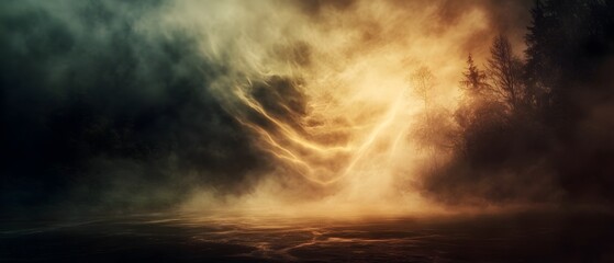 Fototapeta premium Mystical Ethereal Landscape Bathed in Soft Glowing Light with Swirling Mists and Wisps of Energy Evoking a Sense of Deep Spirituality and Metaphysical Wonder