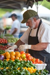 Fototapeta premium A public health inspector inspecting a farmer's market for food safety and hygiene standards, Generative AI 