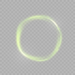 Glowing green circle on transparent background. Glowing ring with bright backlight. Round green frame with bright shine. Luxury element for advertising. Vector	
