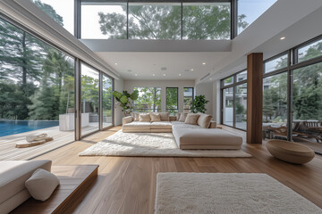 Fototapeta premium A Serene Living Space Embracing Nature Views, Generative AI