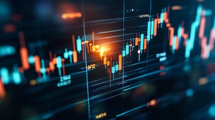 This showcases a vibrant financial chart with dynamic trends representing market analysis and data visualization.