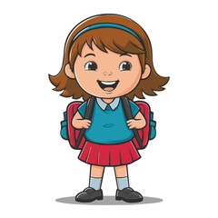 Obraz premium Printable cartoon of A happy schoolgirl