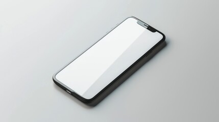 A smartphone with a black frame and a blank white screen on a light gray surface, suggesting a modern device ready for user interaction.
