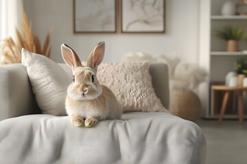 Rabbit on Cozy Sofa
