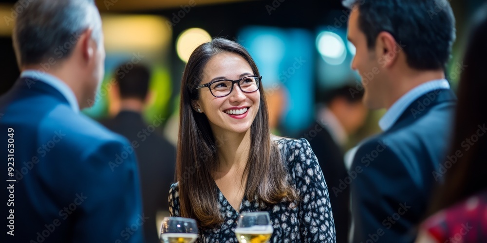 Poster Corporate networking event with business professionals building partnerships and sharing insights, set in a contemporary environment that highlights the value of connections