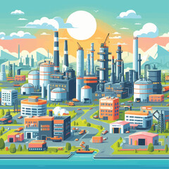 Fototapeta premium an industrial zone with factories plants warehouses enterprises in the flat style landscape