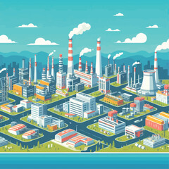 an industrial zone with factories  plants warehouses enterprises in the flat style landscape © StockerShawon