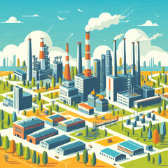 Obraz premium an industrial zone with factories plants warehouses enterprises in the flat style landscape