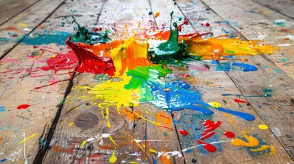 Fototapeta premium Colorful Paint Splashes on Wood