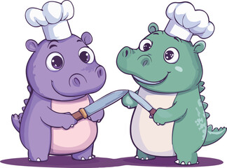 Chef Hippo and Crocodile Illustration