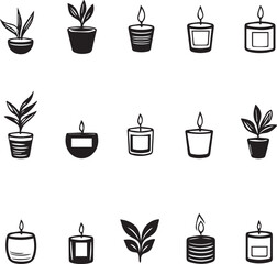 Minimalistic Candle and Leaf Icons