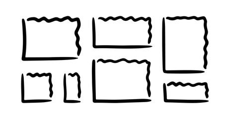 Doodle wavy curve edge frame set. Hand drawn wave rectangle borders. Brush drawn squares. Bullet journal elements