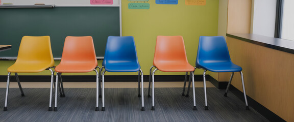 An Empty Classroom of Kids with Empty Chairs