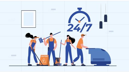  24 Hour Cleaning Service Animated Illustration