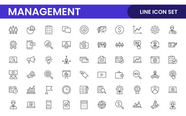 Business and office management Outline Icon Collection. marketing, strategy, teamwork, planning, business, training, office icons illustration.