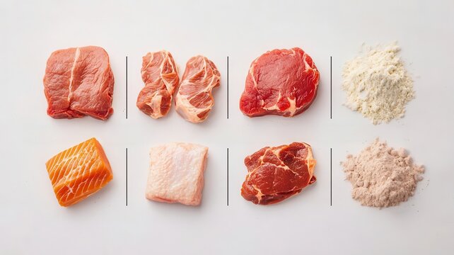 A diagram comparing the amino acid profiles of meat protein and whey protein, Amino Acid Comparison, showcasing the nutritional differences and benefits of each source