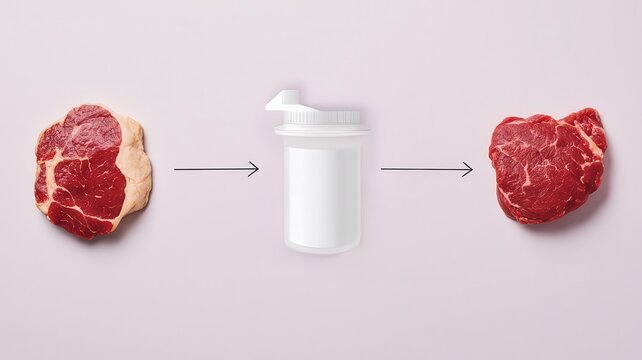 A diagram comparing the amino acid profiles of meat protein and whey protein, Amino Acid Comparison, showcasing the nutritional differences and benefits of each source