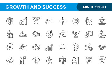 Growth and Success modern outline style icons set. Successful business development, plan and process symbol illustration.