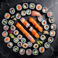 sushi on a black plate