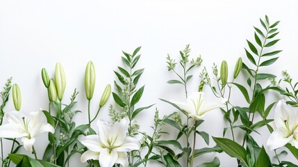 White Lilies and Green Foliage - Sophisticated Nature Photography