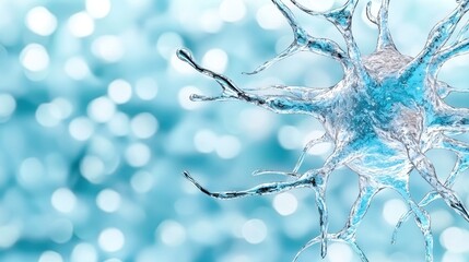 Close-up view of a neuron against a blurred blue background, illustrating the beauty of cellular structures in the nervous system.