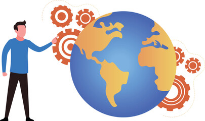 The boy is doing global management.