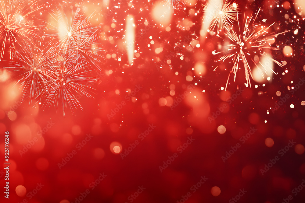 Wall mural fireworks on a red background