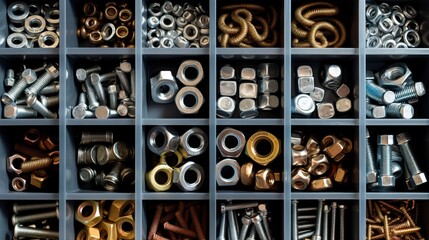 A photo of a box of assorted nuts and bolts